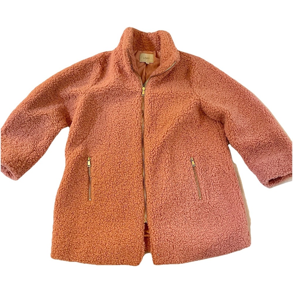NWT LOFT Teddy  Fleece Jacket Pink Petite Large PL